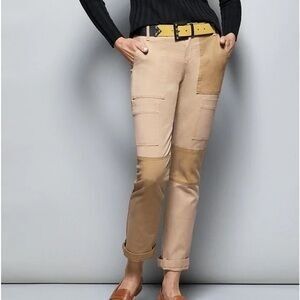 CAbi Mid Rise Captain Pants Tan Brown Colorblock Patchwork Khaki Size 8 Cargo